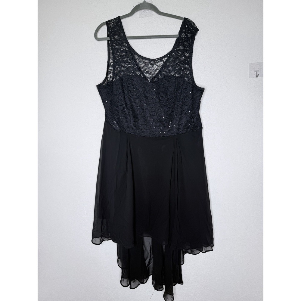 Black Sequin Lace‎ Dress Womens 3XL High Low Romantic Coquette Party Cocktail - Picture 2 of 11